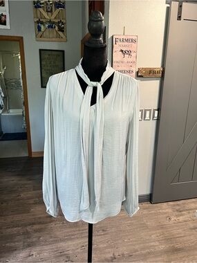 Women's Tie-Neck Blouse in Light Sage